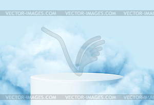 Blue background with product podium surrounded by - vector clipart