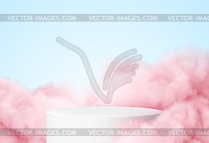 Blue background with product podium surrounded by - vector image