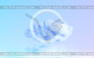 Форма неонового круга в облаке тумана, отражающегося в - иллюстрация в векторном формате
