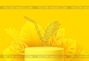 Yellow Product podium with paper cut monstera leaf - vector EPS clipart