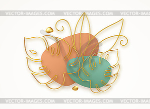 3d golden line art monstera leaves modern trending - vector image