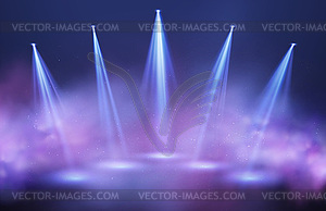 Light beams of searchlights in purple and blue puff - vector clipart