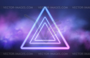 Abstract triangle neon frame on pink smoke - vector clip art