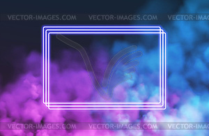 Abstract rectangle neon frame on pink smoke - vector clip art