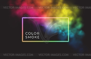 Абстрактная прямоугольная неоновая рамка на цветном дыме - векторное изображение
