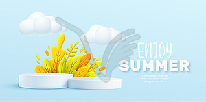 Enjoy Summer 3d realistic background with clouds, - vector clipart / vector image