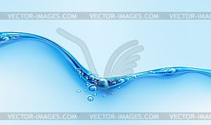 Blue transparent water wave splash with bubbles on - vector clip art