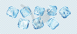 Set of Realistic Ice Cubes Transparent Background. - vector image