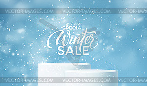 Winter Product podium on background of drifts, - vector EPS clipart