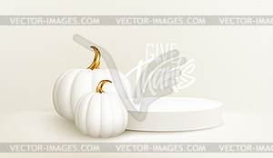 3d realistic white gold pumpkin with white product - vector image