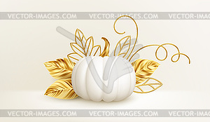 3d реалистичная белая золотая тыква с золотым - клипарт в векторном формате