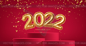Золотые шары из фольги 2022 Новый год и красный продукт - клипарт в векторном формате