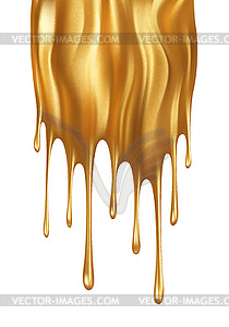 Realistic gold paint drip . Dripping, spreading gol - vector clipart
