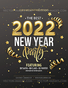 New Year party typography poster with 2022 gold - vector image