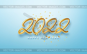 2022 Golden 3d number. Happy 2022 New Year - vector image