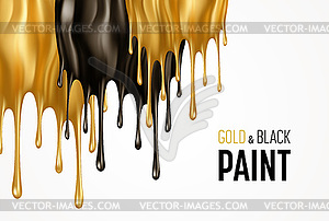 Realistic gold and black paint drips . Dripping, - vector image