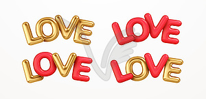 Realistic 3d render of word Love . Gold and red 3d - vector image