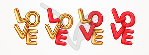 Realistic 3d render of word Love . Gold and red 3d - stock vector clipart