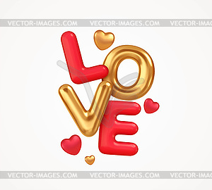 Realistic 3d render of word Love . Gold and red 3d - vector clip art