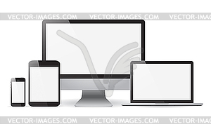 Установите реалистичный планшет Мониторы ноутбук и телефон - изображение в векторном формате