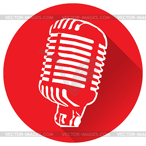 White silhouette of microphone in flat icon - vector image