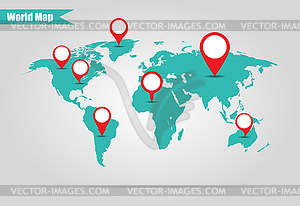 Earth marked on map - vector image