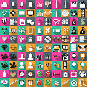 Icons of color in flat 100 pieces, business, - royalty-free vector image