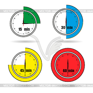 Clock icons stopwatch time of 15 minutes to 60 - vector image