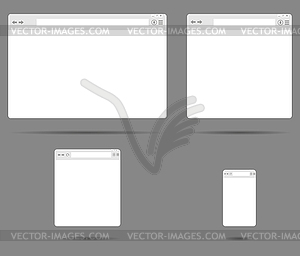 Набор простых окон браузера на сером фоне - рисунок в векторе