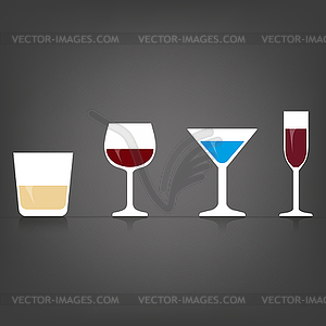 Set alcohol glasses icons flat design - vector image