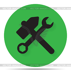 Hammer and wrench on green background - vector image