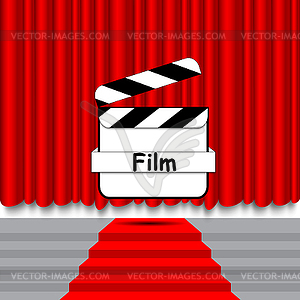 Red carpet curtain movie clapper - vector clip art