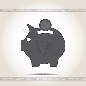 Pig Money Box icon with shadow - stock vector clipart