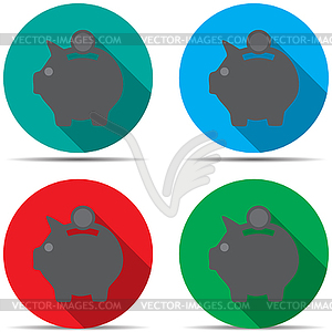 Colored icons piggy pig with shadow - vector image