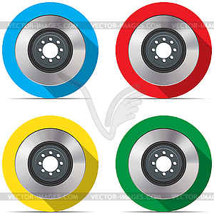 Set with brake discs on colored backgrounds with - vector clipart