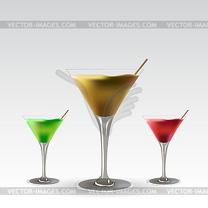 Goblets with cocktail three different on gray - vector image