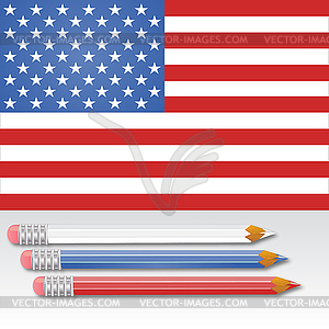 American flag with three colors pencils - royalty-free vector clipart