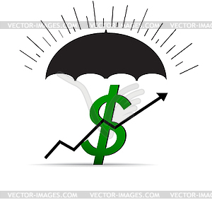 Icon dollar growth, protecting safety of dollar - vector clipart