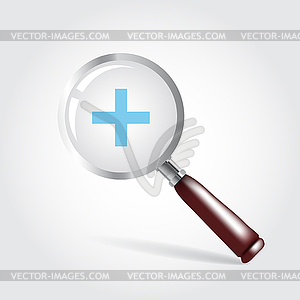 Magnifying glass with shadow - color vector clipart