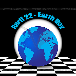 Earth on chess background April 22 Earth Day - vector image