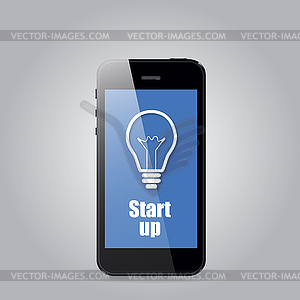 Idea of start up against phone - color vector clipart