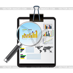 Infographics on sheet of paper with magnifying glass - vector clipart
