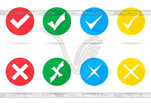 Set of different check marks and crosses - vector image