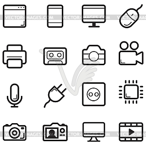 Technology thin line icon set - vector clipart