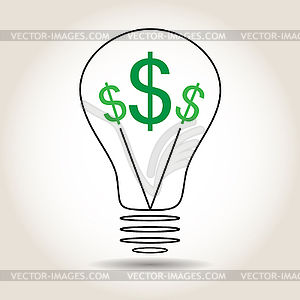 Light bulb with dollar icons in middle - vector image