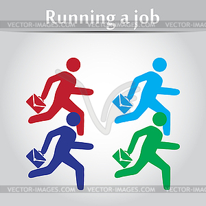 Person flat with suitcase running on work - vector clipart