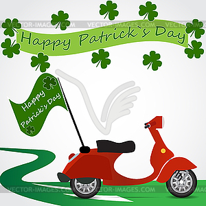 Scooter with flag Happy Patricks day retro - vector image