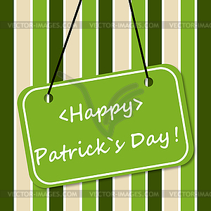 Signboard with happy day Patrick on striped - vector clipart