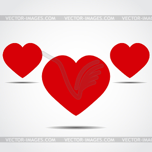 Three heart icons with shadow - vector clipart / vector image