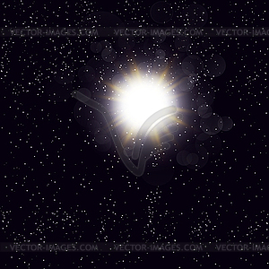 Sun view of galaxy space, background - vector clipart